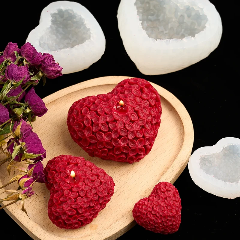 3D Love Flower Silicone Candle Mold DIY Valentine's Day Heart Scented Soap Molds Plaster Resin Chocolate Baking Making Kit
