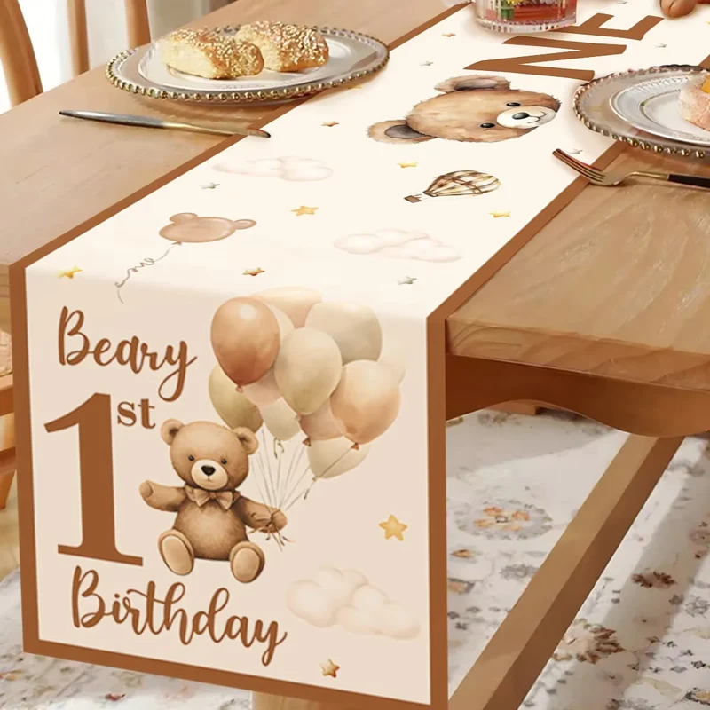 Teddy bear printed tablecloth for one-year-old's birthday, high-quality party table decoration, birthday parties ideal choice