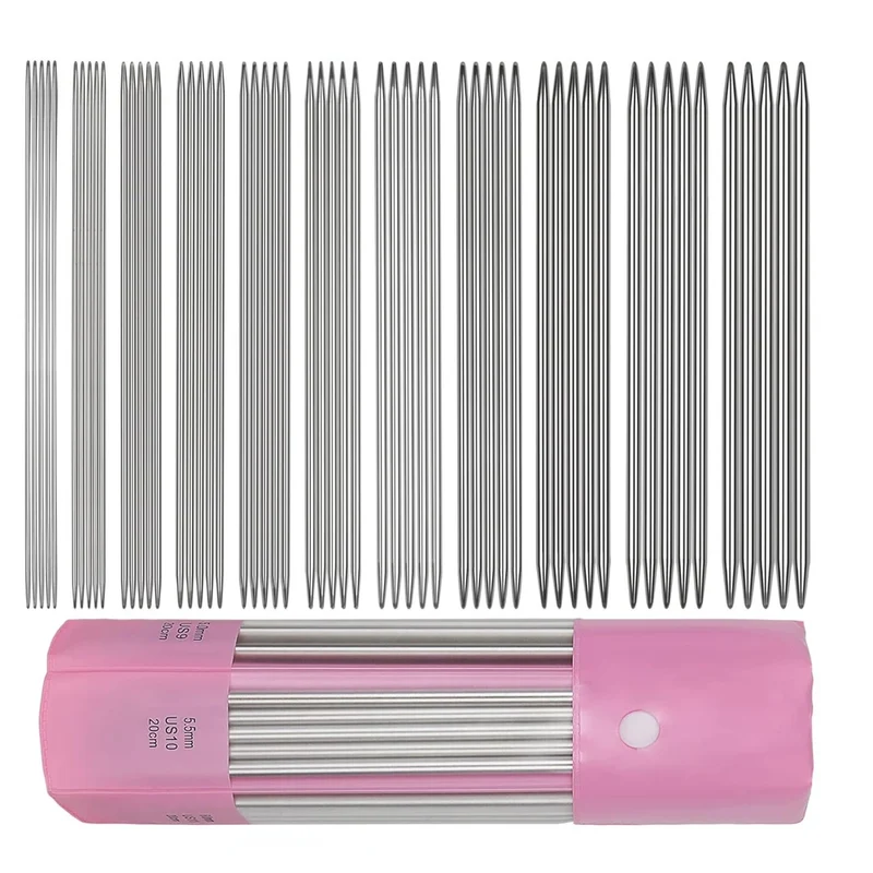 55pcs Double Pointed Knitting Needles 11 Sizes Stainless Steel Knitting Needles Set 2.0-6.0mm Knitting Kit Sweater Needle Set