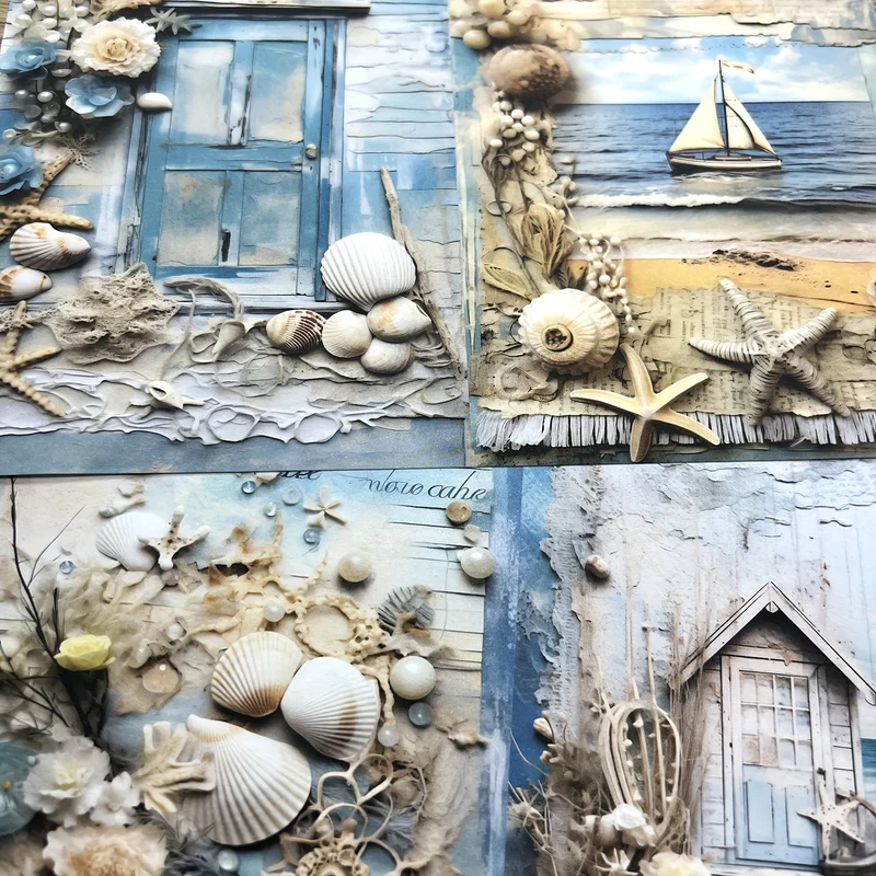 Vigus 10 Sheets Fresh Ocean Shell & Starfish Description Trash Diary Magazine Scrapbook Thin Hand Account A5 Size Handicraft Paper - Unique Ocean Theme - For Scrapbooking & Journaling - Perfect Gift for Crafters & Art Lovers