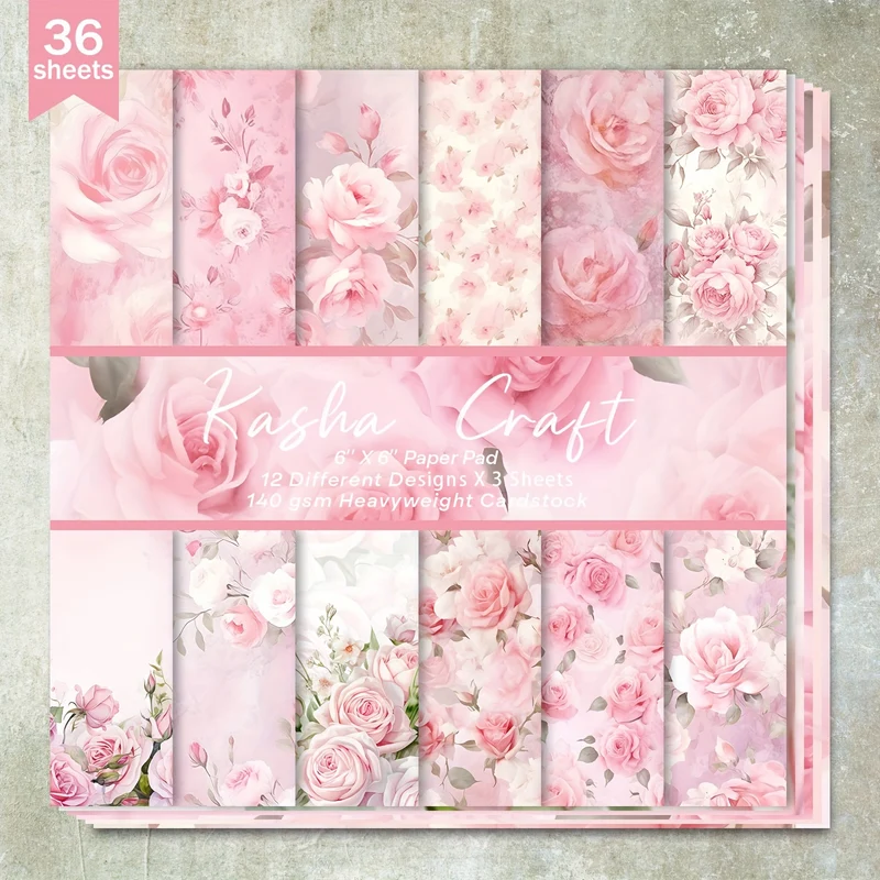 36-Sheet Vibrant Pink Peony Floral Scrapbooking Paper Pad - 6-Inch Cardstock for Creative Journaling, Unique Junk Journal, Beautiful Greeting Cards, Stunning Scrapbook Background, and Diverse Crafts - Perfect for DIY Projects