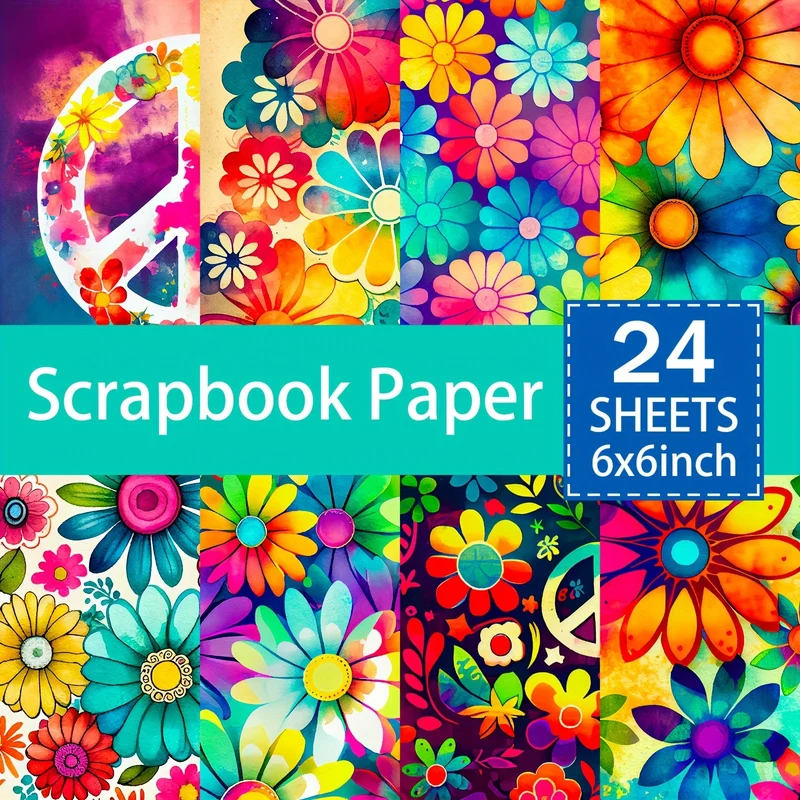 24pcs 6-inch Watercolor Graffiti Style Bright Color Background Decoration DIY Stationery Retro Diary Garbage Diary Page Greeting Card Planner Scrapbook Background Card Mat