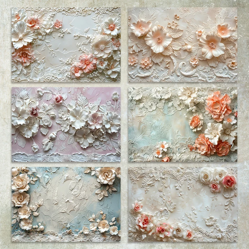 36 Sheets A5 (Simple and Beautiful Lace Floral Background) Scrapbook Thin Paper, Suitable for Bullet Diary, Trash Magazine, Greeting Card Background, Photo Album and Handicrafts