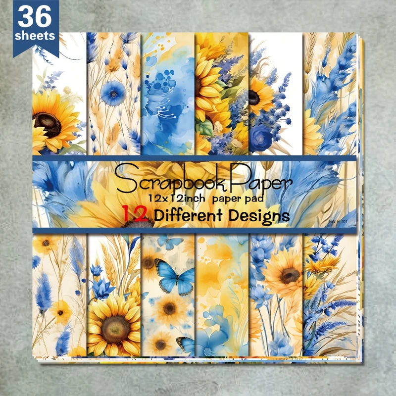 36 Sheets 12"x12" DIY Scrapbook Paper, Sunflower Material Paper Colorful Decorative Gift Scrapbooking Supplies Kit Aesthetic Decorative Gift Wrapping Album Paper Craft Supplies