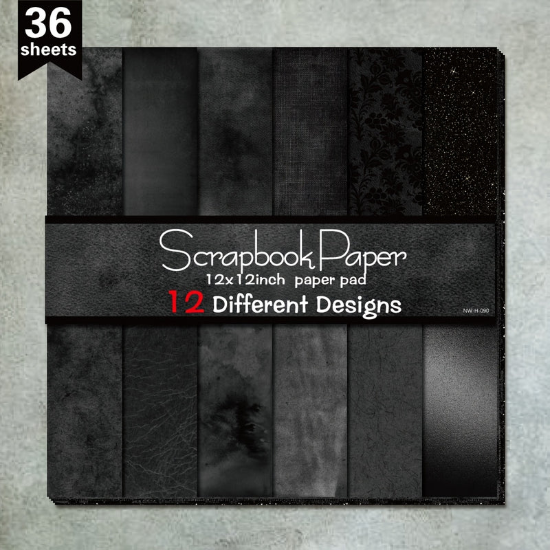 36 Sheets 12"x12" DIY Scrapbook Paper, Black Material Paper Colorful Decorative Gift Scrapbooking Supplies Kit Aesthetic Decorative Gift Wrapping Album Paper Craft Supplies