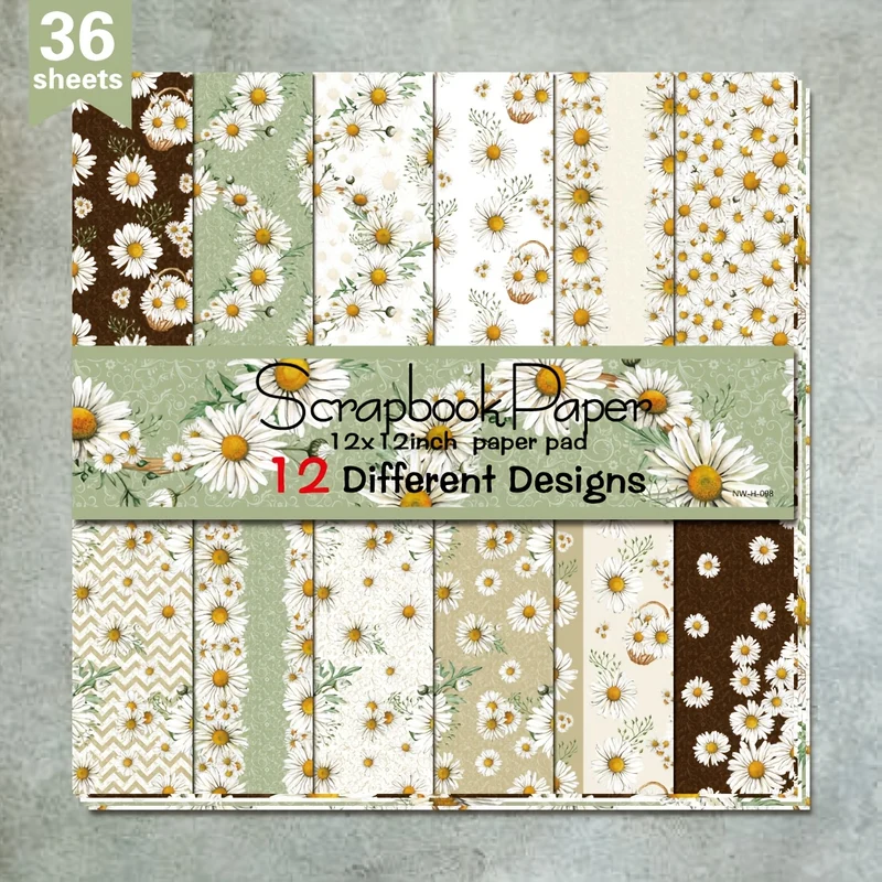 36 Sheets 12"x12" DIY Scrapbook Paper, Cute Flower Material Paper Colorful Decorative Gift Scrapbooking Supplies Kit Aesthetic Decorative Gift Wrapping Album Paper Craft Supplies