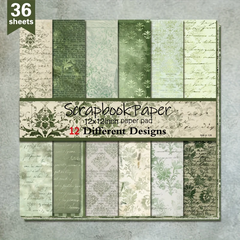 36 Sheets 12"x12" DIY Scrapbook Paper, Green Letter Material Gift Wrapping Colorful Decorative Gift Scrapbooking Craft Supplies Craft Supplies Supplies Kit Aesthetic Decorative Album Paper Material Paper