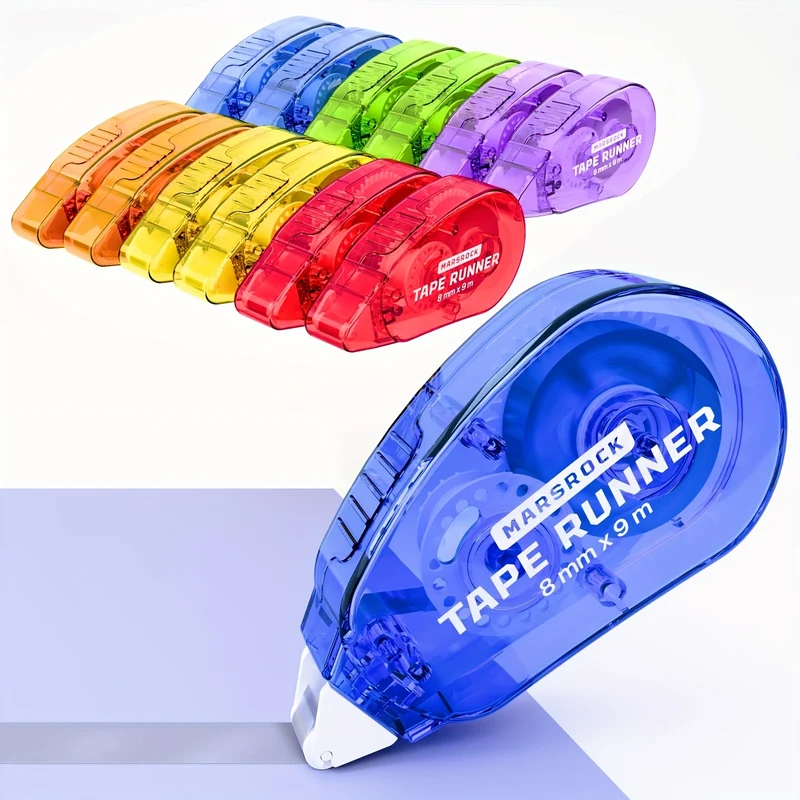 12pcs MARCKRUNNER Dual-Sided Tape Roller for Scrapbooking - 0.31" x 30ft Clear Adhesive Tape Glue Runner, Transparent Plastic Design for Crafts, Gift Wrapping & Photo Projects, Craft Supplies | Colorful Tape Rollers | Durable