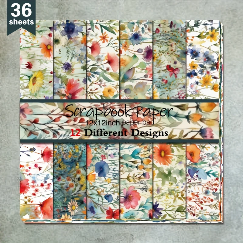 36 Sheets 12"x12" DIY Scrapbook Paper, Colorful Flowers Material Gift Wrapping Colorful Decorative Gift Scrapbooking Craft Supplies Craft Supplies Supplies Kit Aesthetic Decorative Album Paper Material Paper