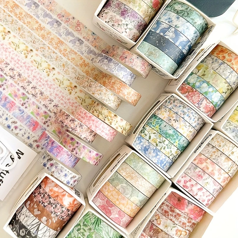 59 Rolls Flowers Washi Tape Set, 10mm Wide 6.56ft Long/Roll Floral Patterns Decorative Skinny Slim Masking Tapes for Arts, DIY Crafts, Journals, Planners, Scrapbook, Wrapping