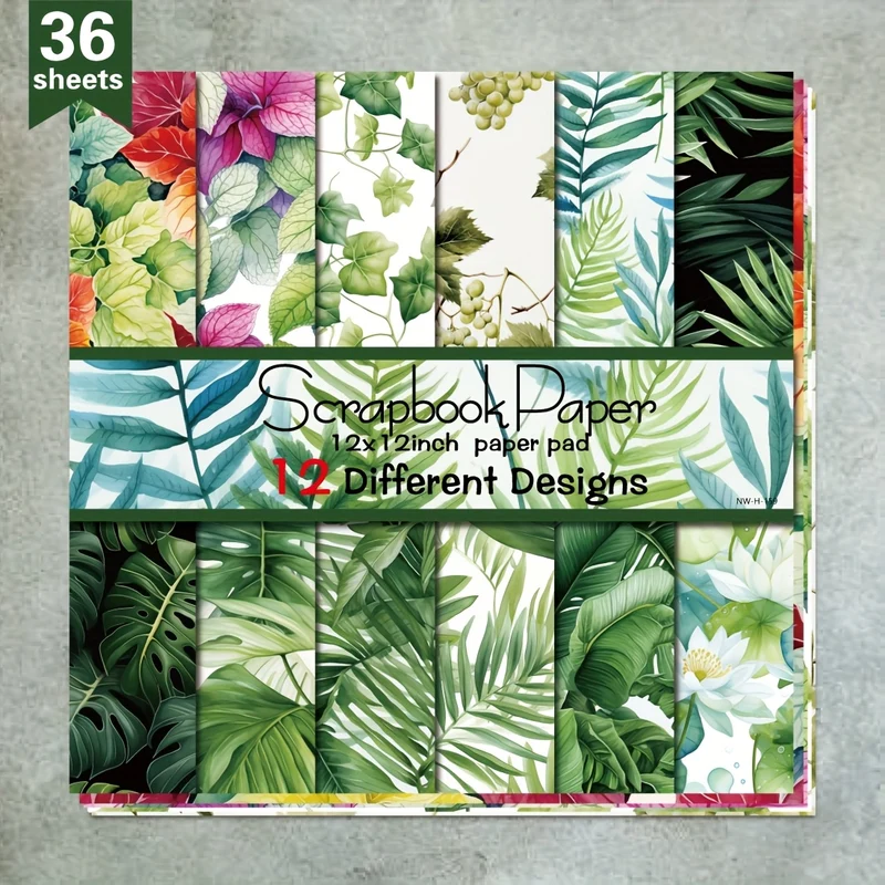 36 Sheets 12"x12" DIY Scrapbook Paper, Green Leaves Material Paper Colorful Decorative Gift Scrapbooking Supplies Kit Aesthetic Decorative Gift Wrapping Album Paper Craft Supplies