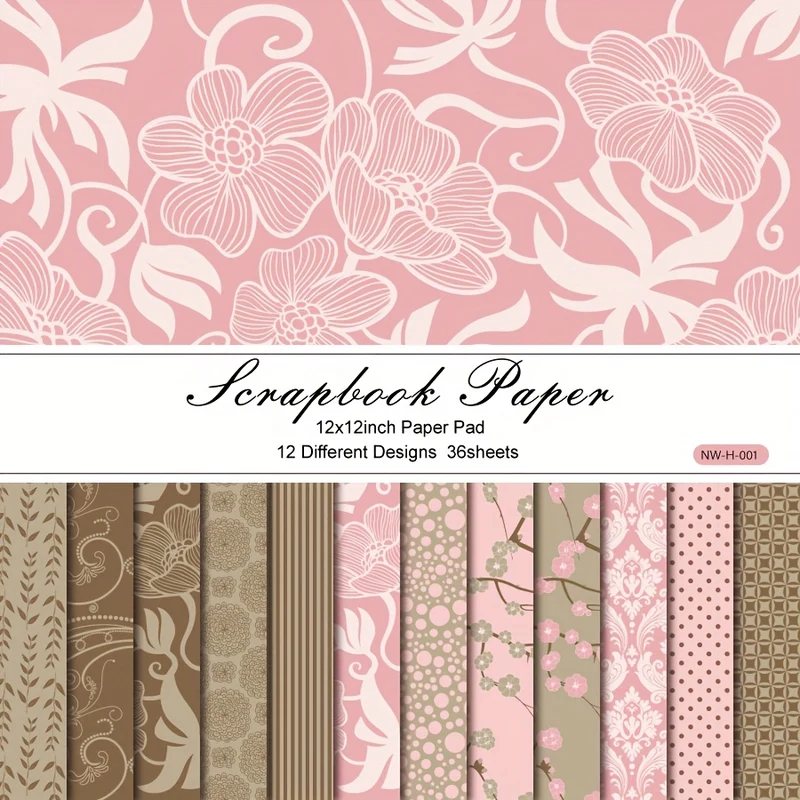 36 Sheets 12"x12" DIY Scrapbook Paper, Colorful Decorative Gift Scrapbooking Supplies Kit Aesthetic Decorative Gift Wrapping Craft Supplies Flowers And Violin Material Paper - Pattern