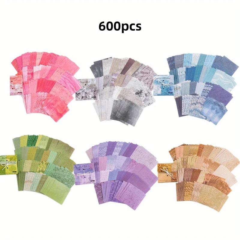 600pcs Vintage Scrapbook Paper Sheets - Pastel & Bold Colors (Pink, Blue, Green, Purple, Beige, Black, White, Golden, Brown) Floral, Plaid, Abstract Patterns - Matte Finish for Scrapbooking, Card Making, Journaling, Wedding,
