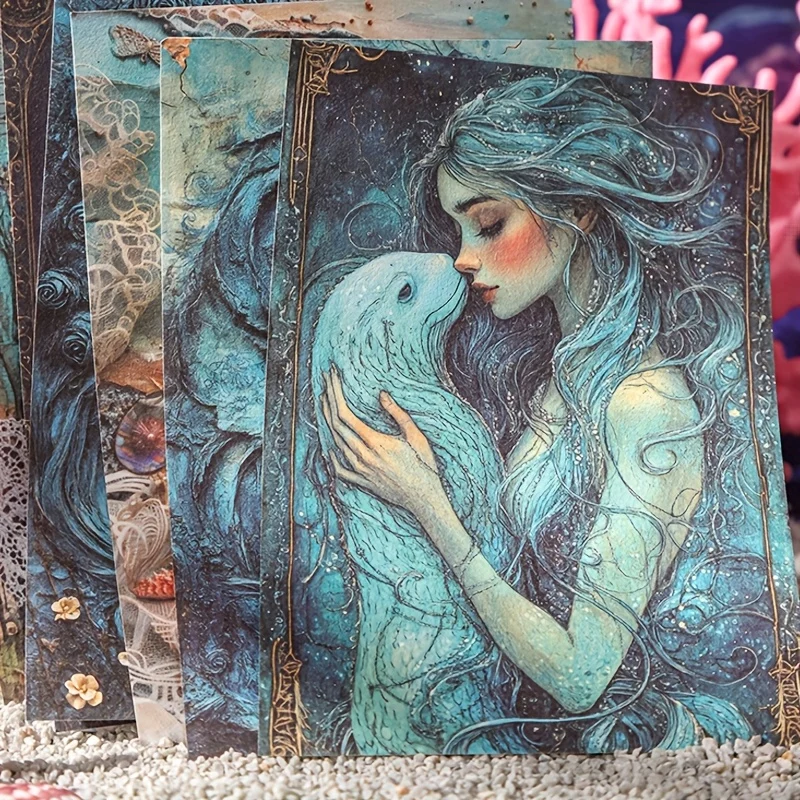 6bags material paper, Mermaid Diary Series vintage junk journal material paper, suitable for multiple scenarios, scrapbook decoration accessories, photo album diary embellishment, junk journal decorative supplies, art and cra