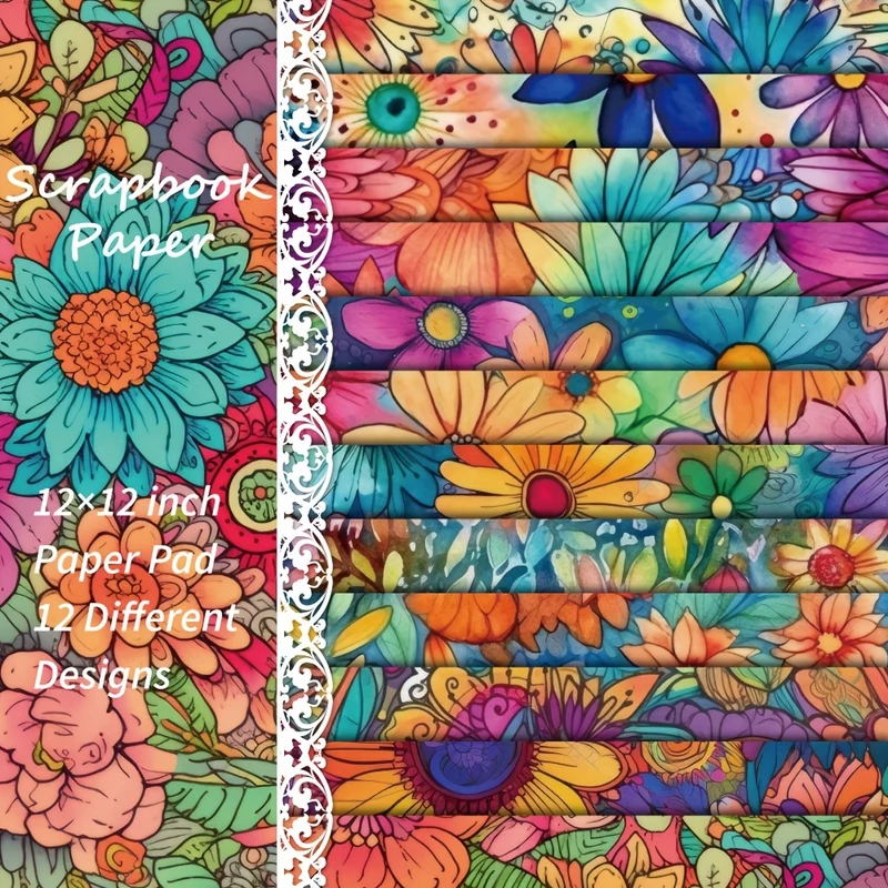 24 Sheets 12"x12" DIY Scrapbook Paper, Gift Packaging Album Planner Decorative Paper, Aesthetic Decoration Craft Supplies, 12 Design Scrapbook Supplies Kit