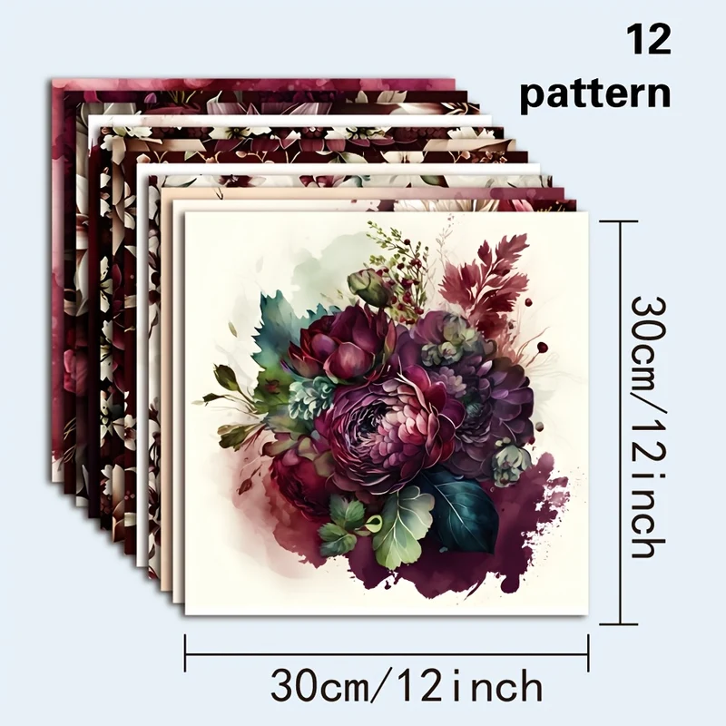 36 Sheets 12"x12" DIY Scrapbook Paper, Decorative Material Gift Wrapping Colorful Craft Supplies Aesthetic Decorative Material Paper Craft Gift Scrapbooking Supplies Kit Album Paper - Purple Flower