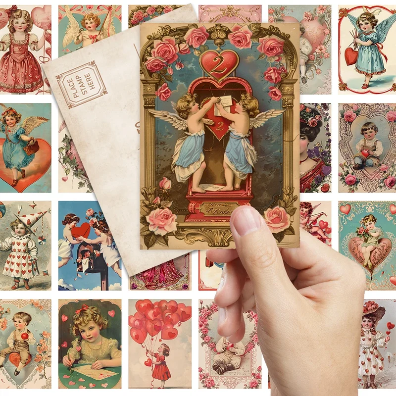 32pcs Valentine's Day Vintage Postcards, Cupid Love God, Cute Gift Cards, Living Room Decor, Bedroom Decoration, High-Quality