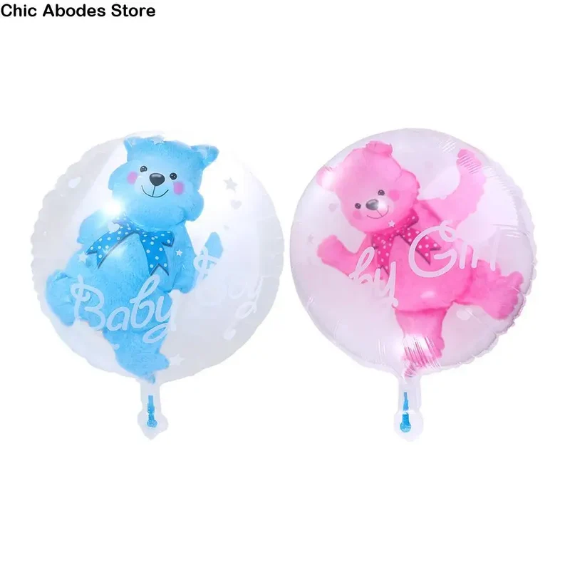 Birthday 24inch Blue Pink Baby Boy Girl 4D Foil Balloons Globos Bear Party Supplies