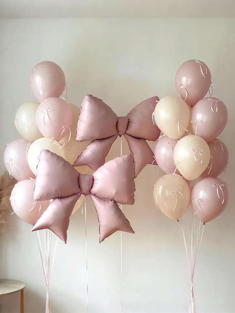 12pcs Large Decorative Balloons with Pink Bows Suitable for Wedding Decoration Birthdays and Pink Themed Parties Decor Supplies