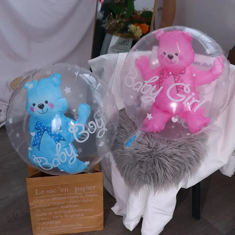 Decoration Gender Reveal Double Bubble 4D Baby Boy Girl Foil Bear Balloons Globos Party Supplies
