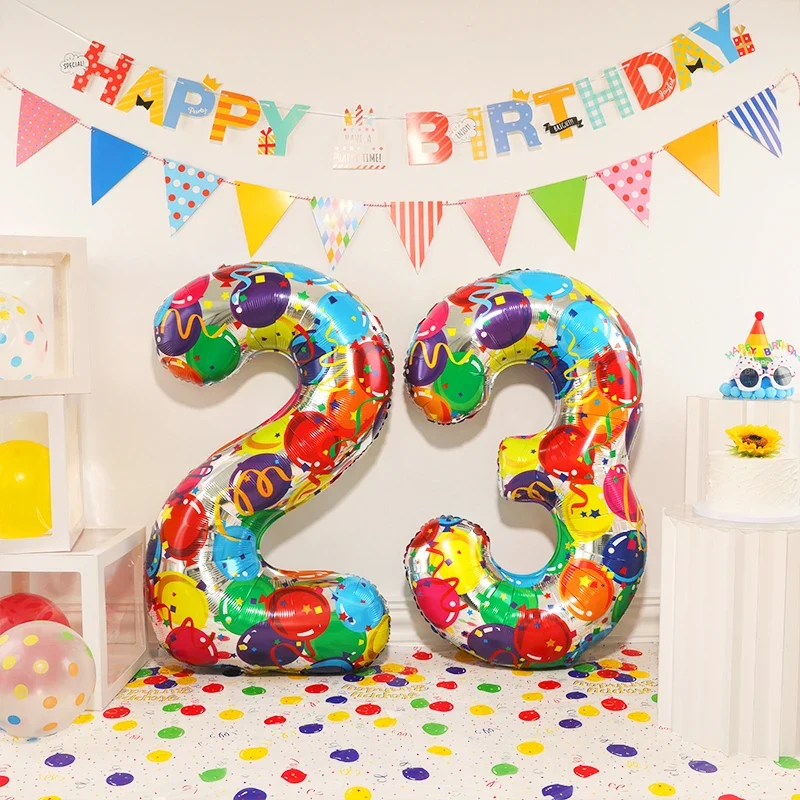 Large Colored Digital Aluminum Balloons for Children and Adults Birthday Party Decoration Baby Girl and Boy Photography Tool 40”
