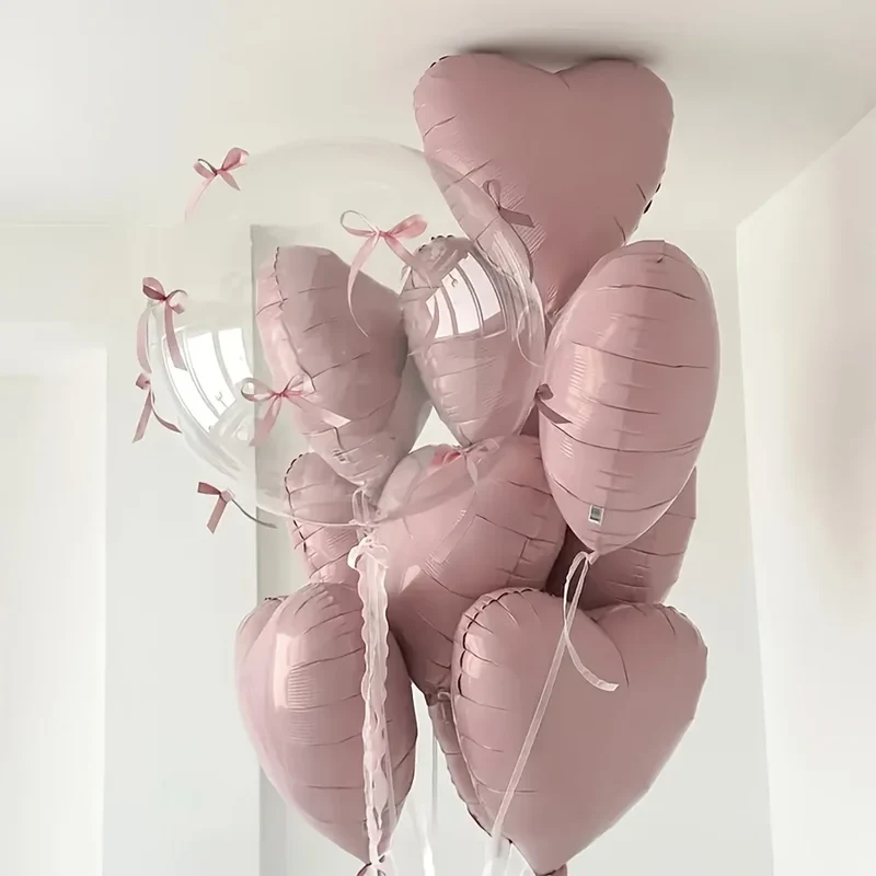 Bobo balloon set baby pink heart-shaped balloon DIY mini ribbon bow for shower, birthday proposal, wedding balloon decoration