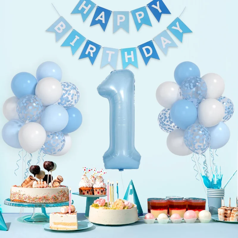 Blue 1 year old Balloon Happy 1st Birthday Party Decor Kids Girls Birthday Party Favors Gift Supplies Baby Shower Latex Balloons