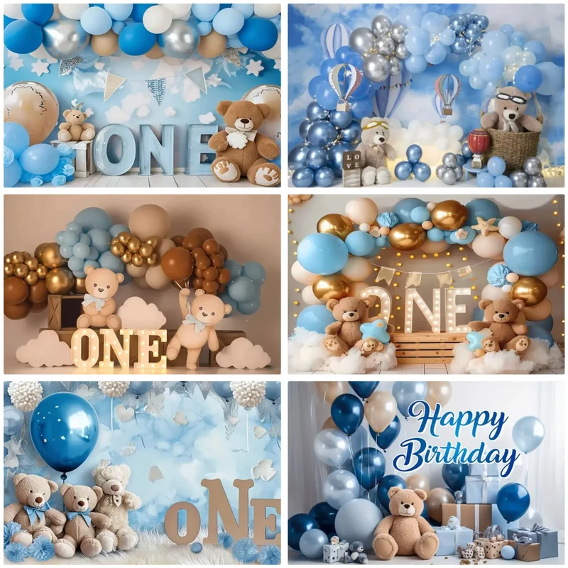 Teddy Bear Colorful Balloons 1st Birthday Backdrop Kids Gifts Baby Shower Oh Baby Background for Photography Photo Props Studio