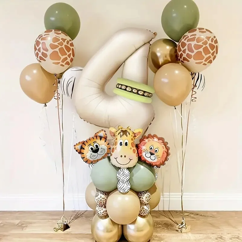 40 Pieces Jungle Retro Animal Balloons for Kids Birthday Number 12345 Gender Reveal Party Decoration Set Digital Birthday Ball