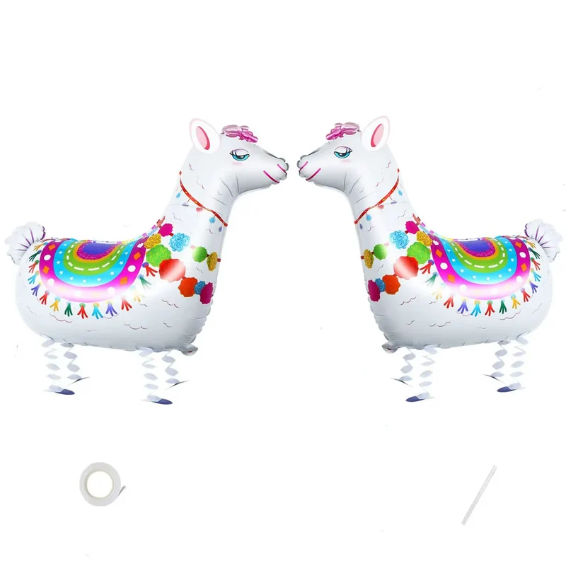 2pcs 31-inch Walking Alpaca Animal-Shaped Foil Balloons, Mexican-Themed Party Birthday Baby Wedding Party Decorations