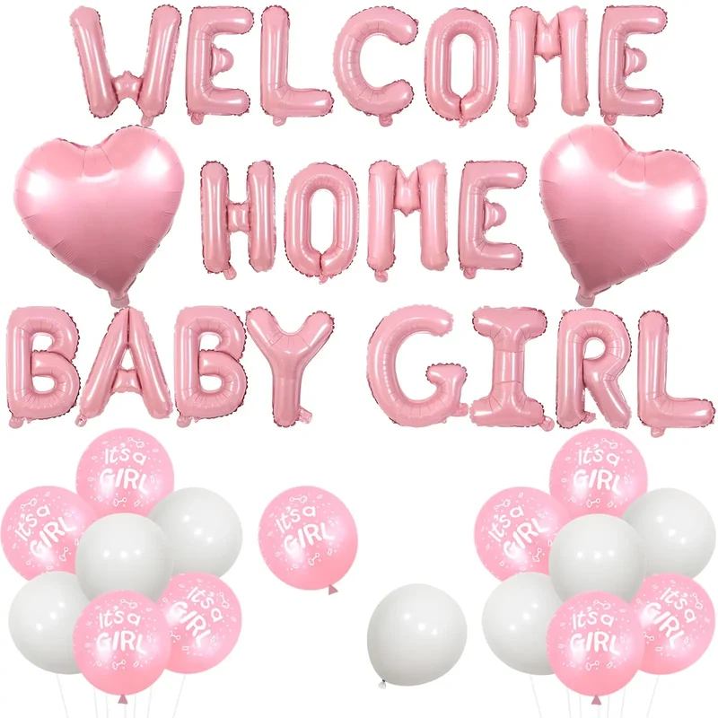 1Set Welcome Home Baby Decorations Pink Banner It s a Girl Balloons Heart Foil for Newborn Birthday