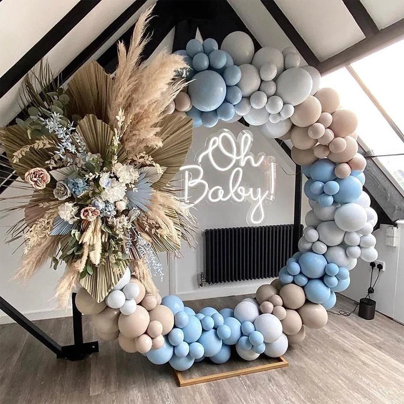 Blue Balloons Arch Garland Kit DIY Double-Stuffed Apricot Matte Grey Balloons for Baby Shower Birthday Party Decoration