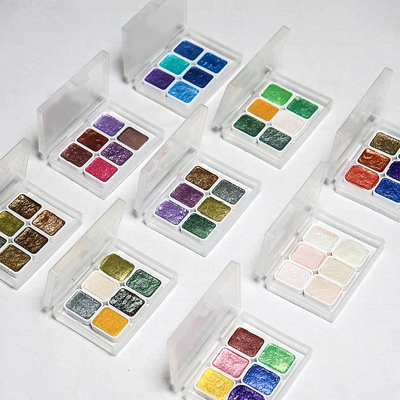 6-Color Iridescent Watercolor Paint Set for Artists and Painting Enthusiasts, Perfect for Professional Artistic Purposes