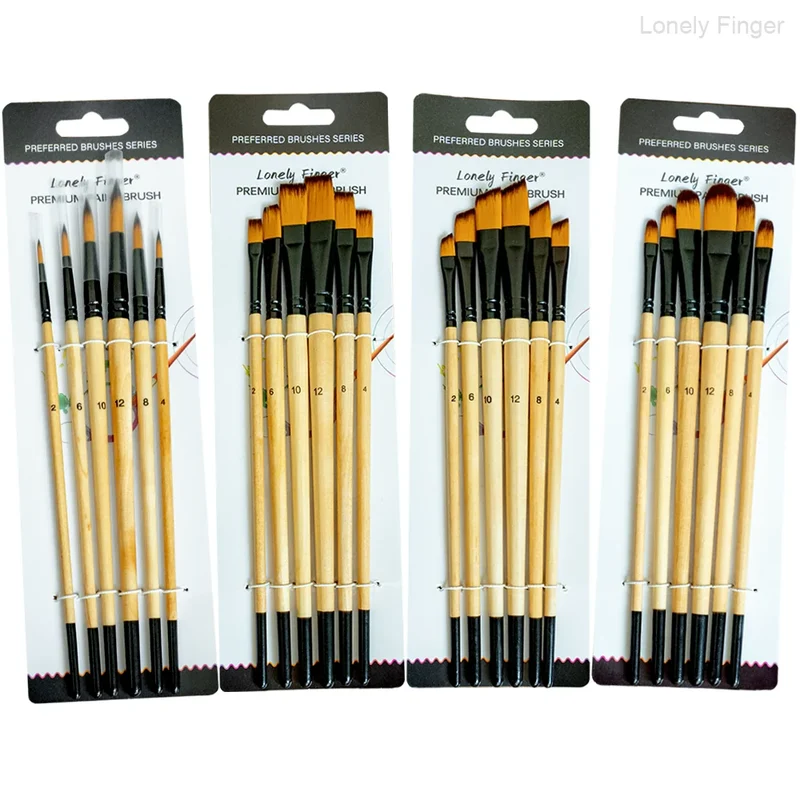 6/24 Paint Brushes for Acrylic Painting, Premium Nylon Bristles with Round, Filbert, Flat, Angle, Fine Detail Brush, Paint Brush