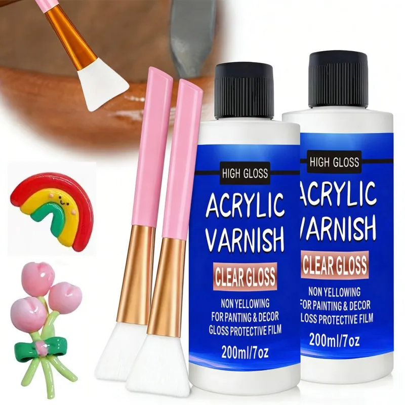 200ml/120ml/60ml High-Gloss Acrylic Varnish Sealing Glue Non-Yellowing Protective Transparent Coating Waterproof Gloss Finish