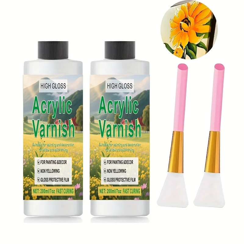 Gloss Varnish for Acrylic Painting 60/120/200ml Non-Yellowing, Non-Toxic, Anti-Crazing, High Gloss Finish, for Artwork