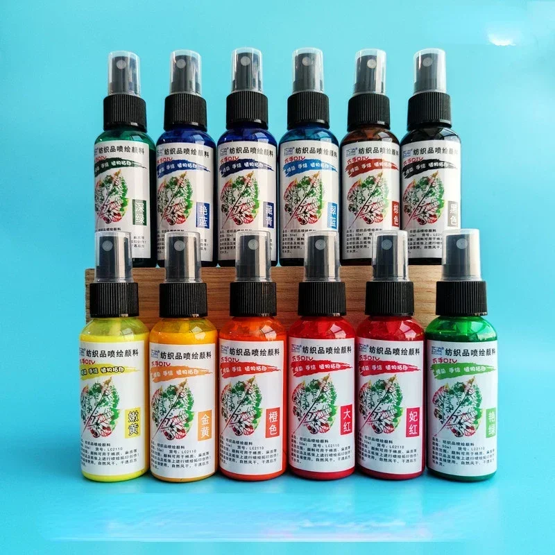 New 50ml/bottle 12colors Textile Spray Paint Creative DIY Hand-painted Plant Rubbing Spray Dye Pigment