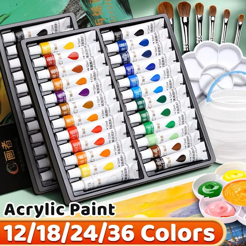 Acrylic Paint Set 12/18/24/36 Colors,12ml Acrylic Painting Kit For Paper,Wood,Canvas,Rock,Ceramic,Clothes,DIY