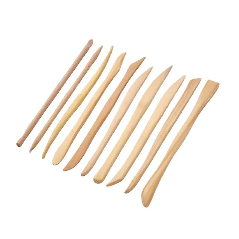 Clay Sculpture Tools Set 10Pcs Wooden Carving Knives Comfortable Grip Smooth Cutting Carving Modeling Decorating
