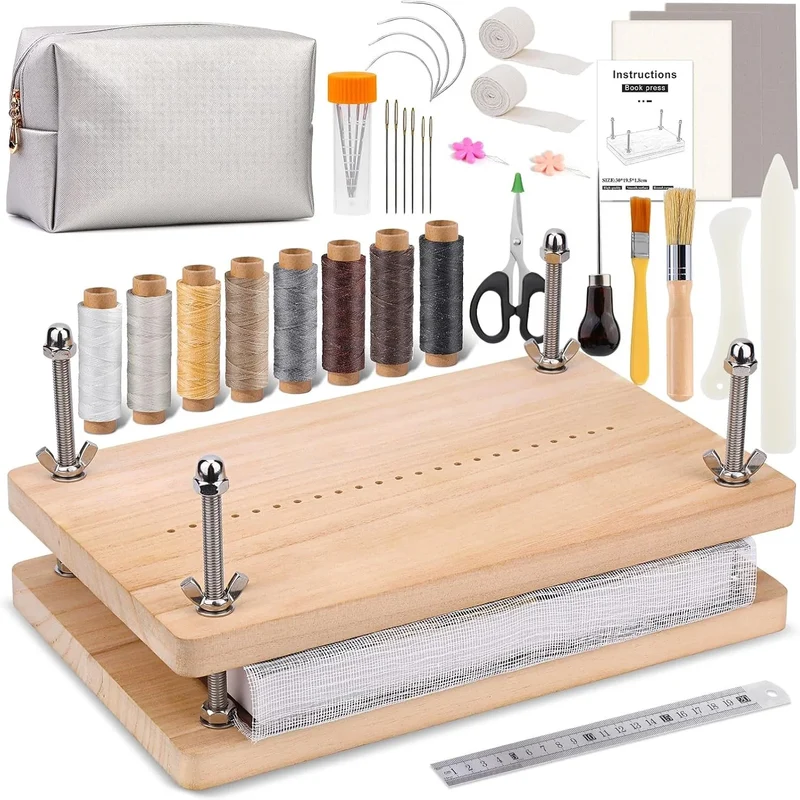IMAZY Book Binding Materials Kits Bookbinding Supplies Book Making Kit with Cloth Bone Folder Awl Needles Wax Thread