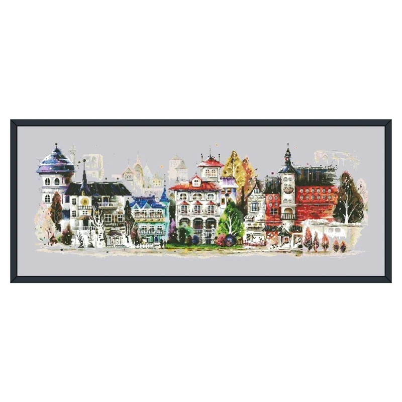 Castle cross stitch kit seasons snow winter 18ct 14ct 11ct silver canvas cotton thread embroidery handmade needlework