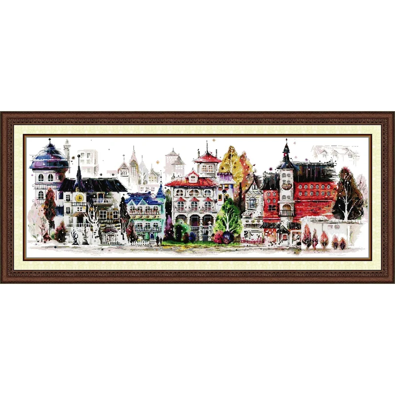 Soulgift News Pre-Printed Cross Stitch Kit, Stamped Aida Fabric with DMC Threads, Embroidery Kit - Streetscape 10