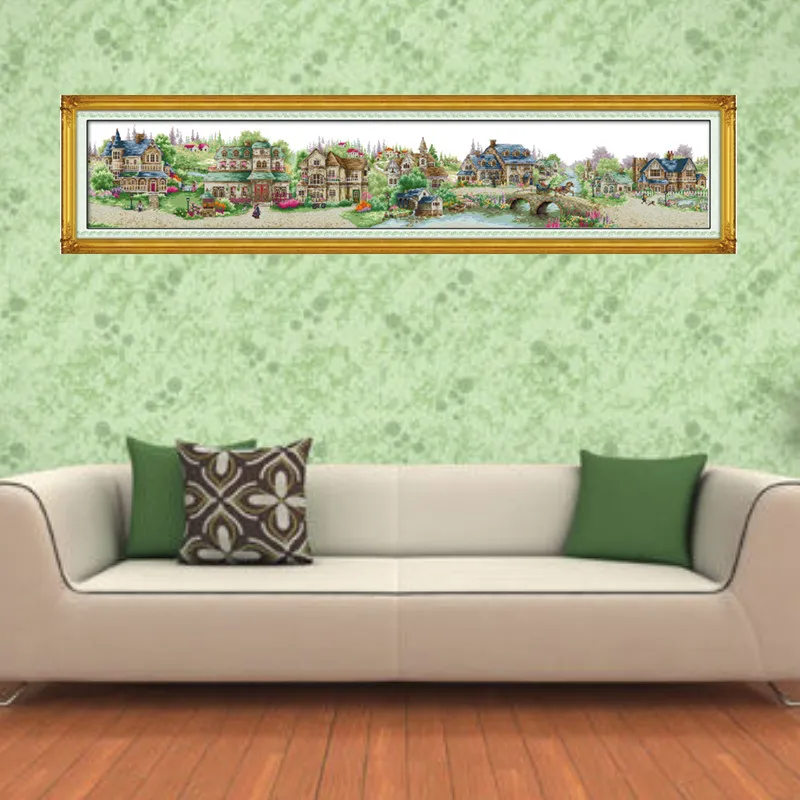 European Town Embroidery Cross Stitch Kit Unprinted Patterns 11 14CT Needlework DIY DMC Counted Cross Stitch Kits for Home Decor