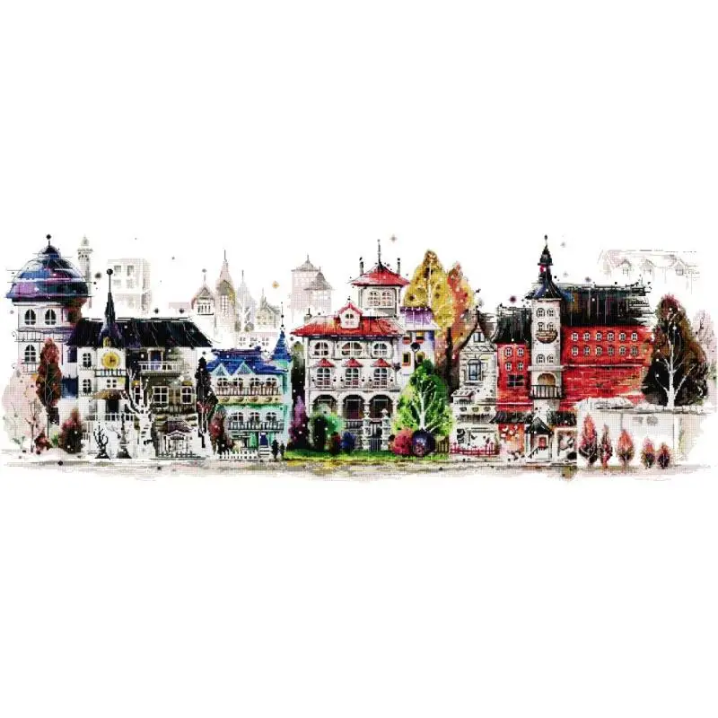 Street Scenery Pattern Cross Stitch Aida 14 16 11ct HD Printed Fabric Cotton Thread Sewing Kits DIY Embroidery Home Decor Crafts