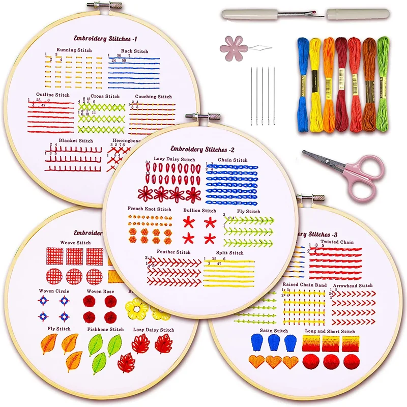 Embroidery Stitches Practice Kit Beginners Cross Stitch Patterns Handy Sewing Hand Embroidery Starter Kits Adults Diy Art Craft
