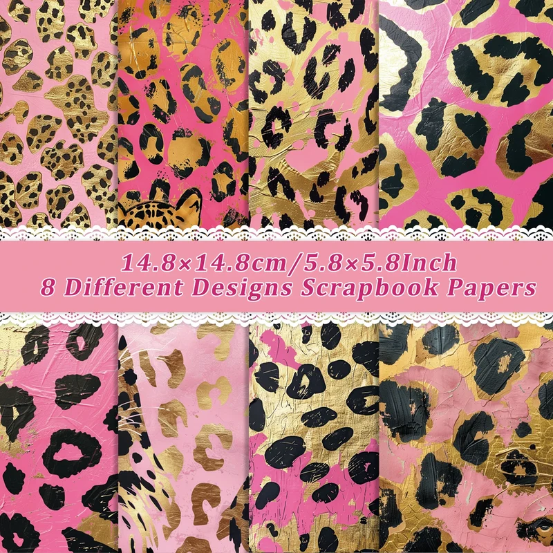 8 Sheets Different Designs Scrapbook Paper, Leopard print Decoupage Paper For DIY Crafts Journaling Scrapbook Supplies Gift Wrap