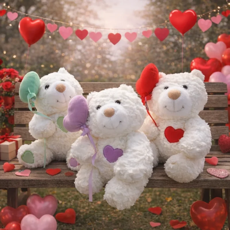 New Heart Teddy Bear Plush Toy Cute Stuffed Animal Doll with Love Design Romantic Gift for Valentines Day Wedding Anniversary