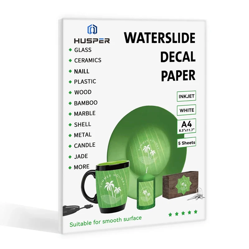 5 Sheets A4 Size Water Slide Decal Paper Inkjet Premium Water Slide Transfer Paper Clear Transparent Printable Waterslide Paper