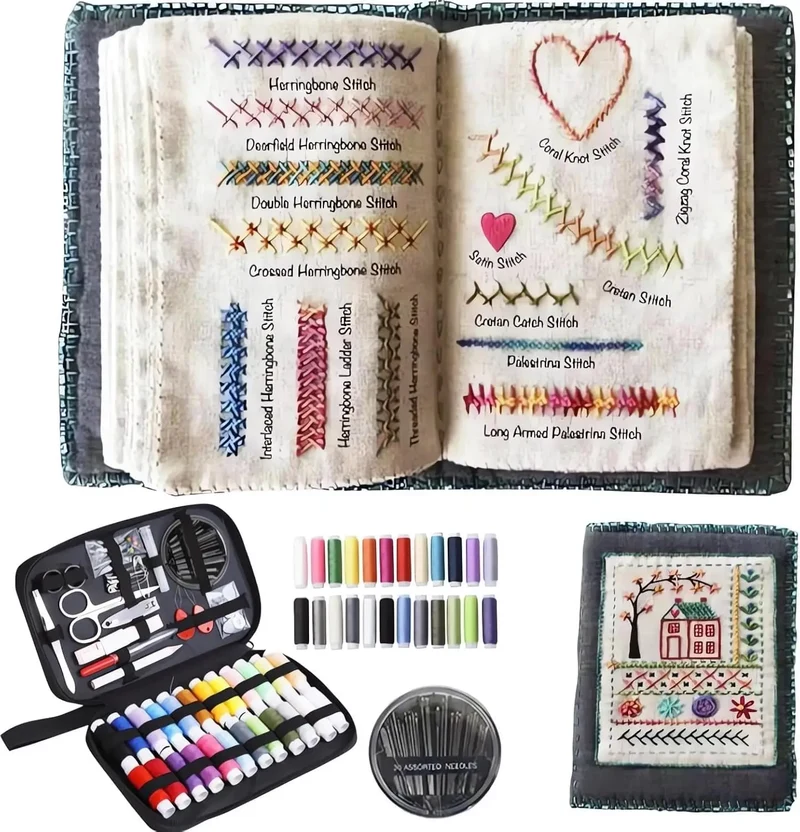 2026 New Embroidery Stitch Book Kit,Portable All Scenario Embroidery Stitch Book,Comes with a Complete Toolkit and Instructional