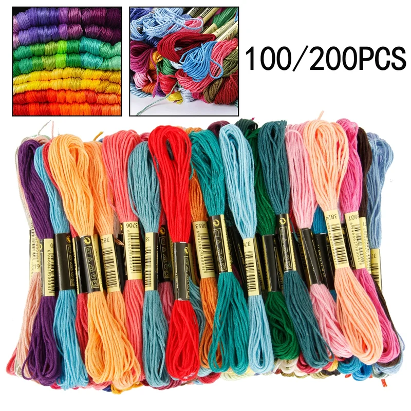 100/200Pcs Cross Stitch Cotton Embroidery Thread Floss Sewing Skeins Craft DIY Tool Multicolor Embroidery Thread Cross Stitch